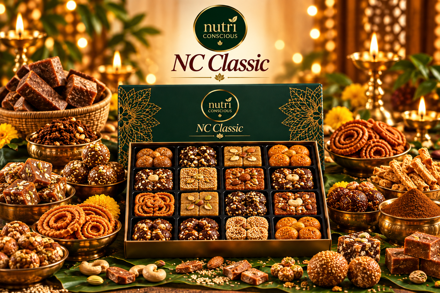 NC Classic festive gift box with sixteen assorted traditional sweets