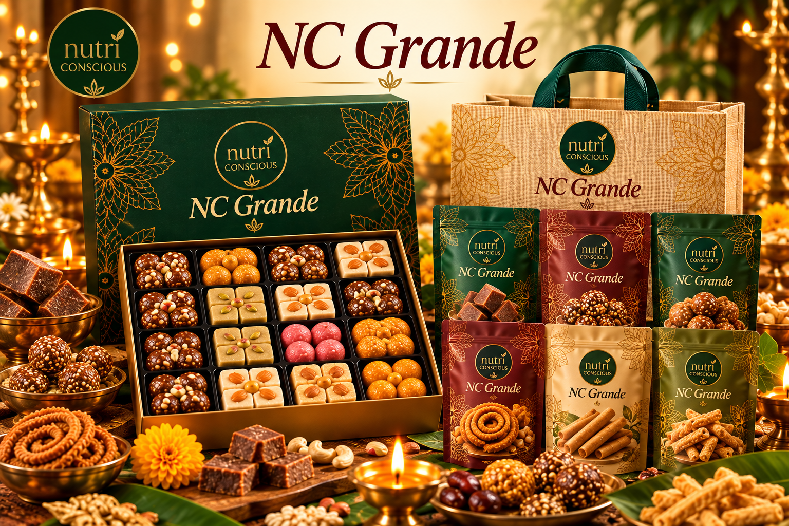 NC Grande festive hamper with assorted sweets and six traditional kaaram packs