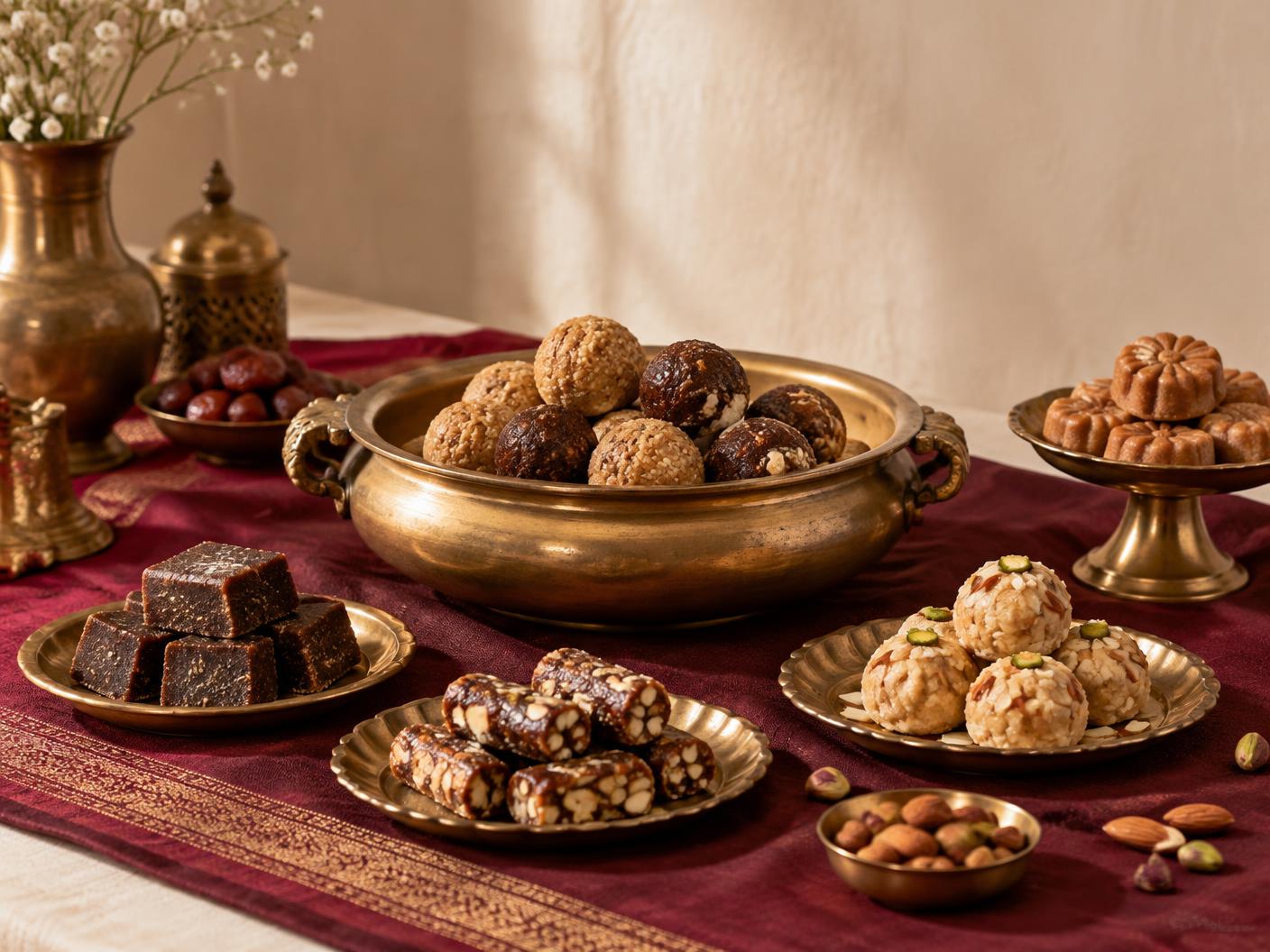 Nutri Conscious Indian sweets arranged for a celebration